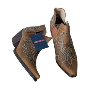 NWT Durango Leather Booties In Golden Brown - Embroidered Stitching